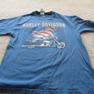 Blue Harley Davidson Short Sleeved Shirt, Size M, 100% Cotton